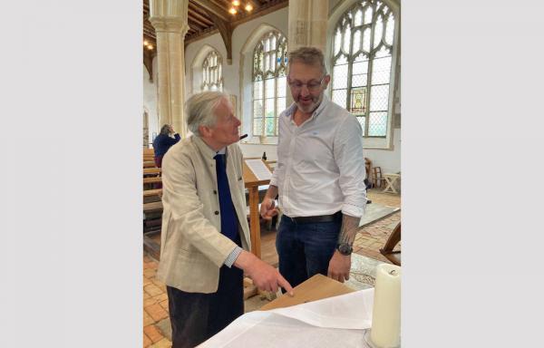 Charles Morris the altar designer talks with Philip Baldwin the maker.